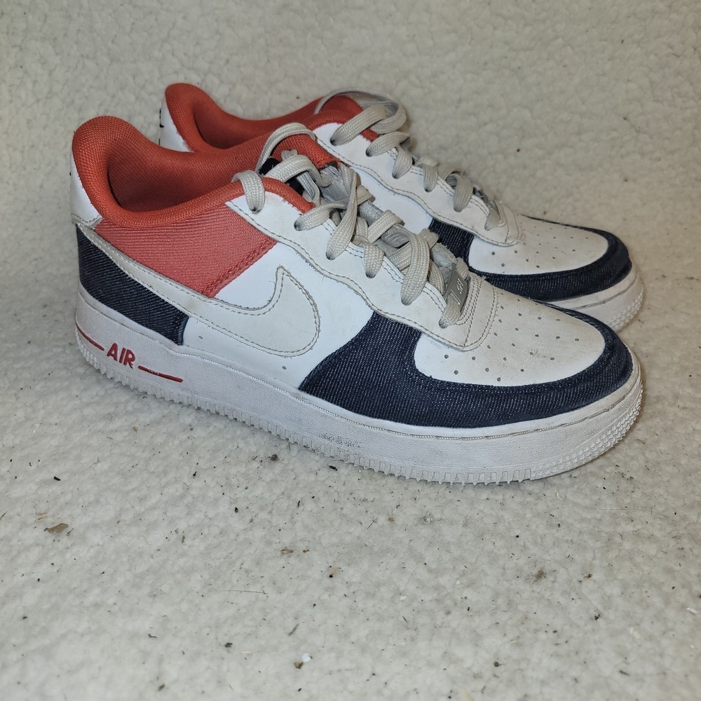Nike Air Force 1 Low Denim Coral White Sneakers‎ Women's Size 6Y EU 38.5...